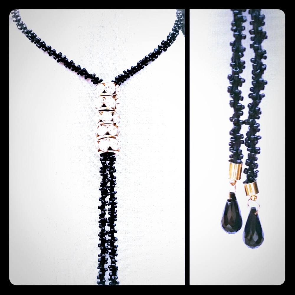 NEW Black & Gold Bead Rings Choker Tassel Necklace - Picture 6 of 7